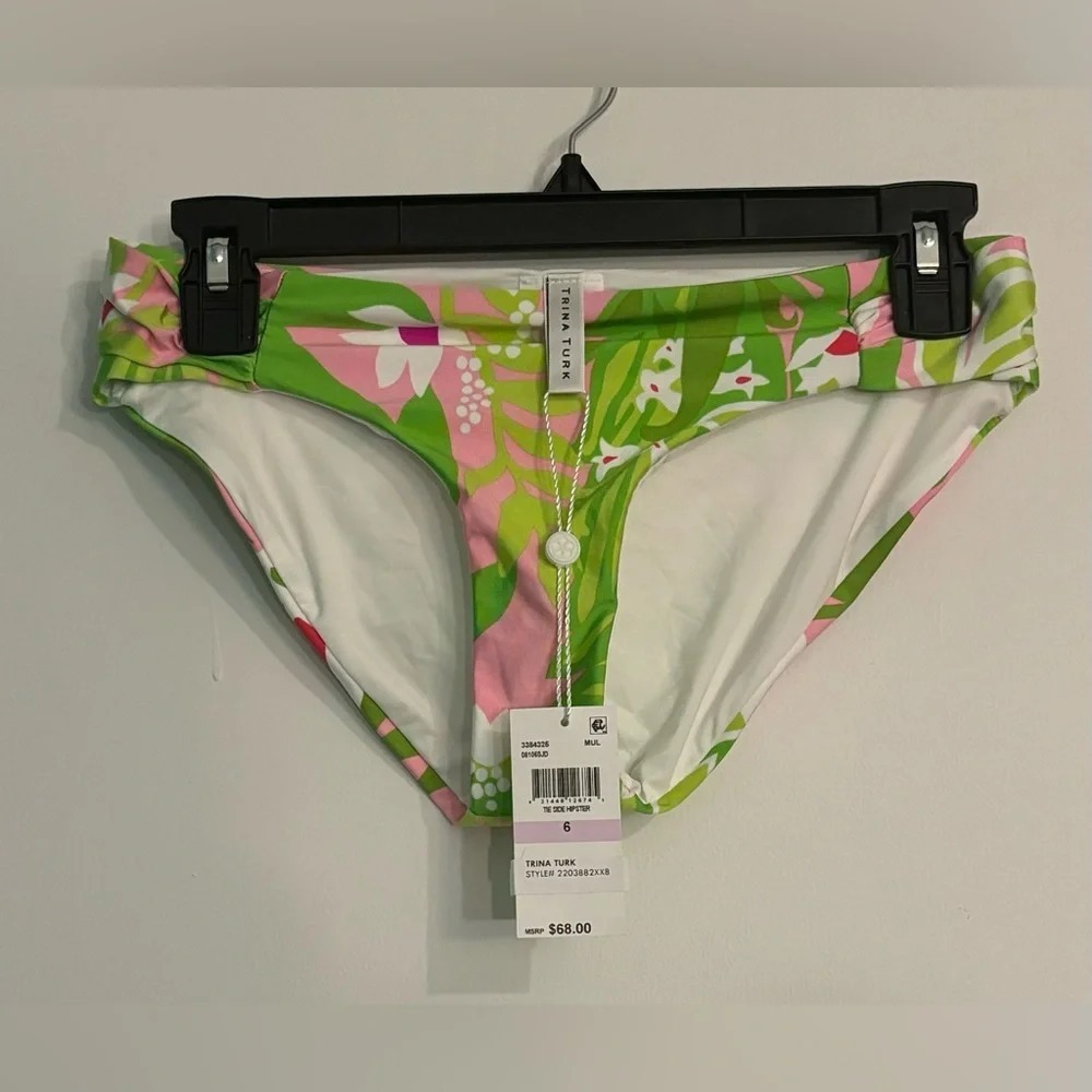 NWT Trina Turk‎ Hipster Shirred Pink Green Fuchsia White Size 6 Bikini Bottom